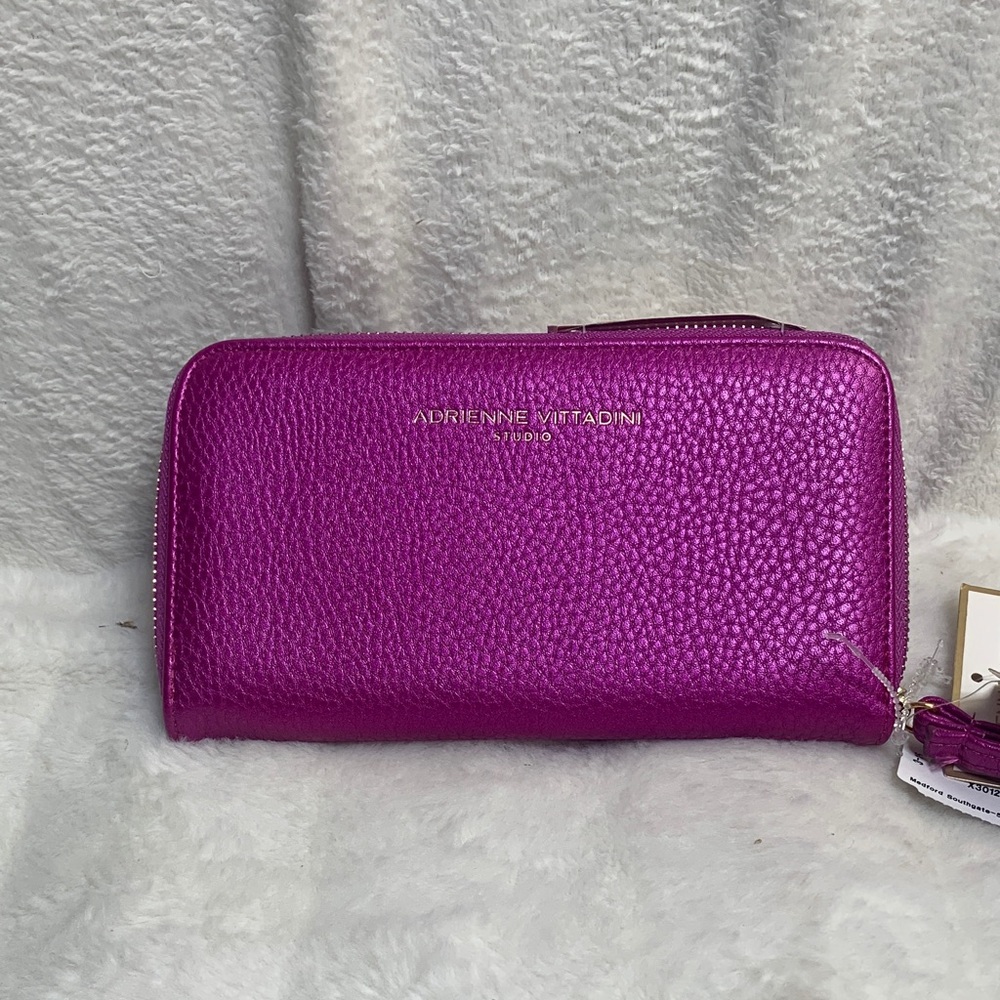 Adrienne Vittadini Metallic Fuchsia Zip Wallet
